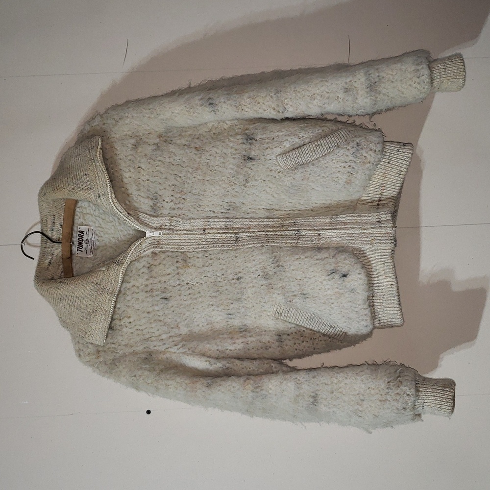 Vintage Wool Tundra 80s Bomber Jacket Full Zip Cream Marled Women's M